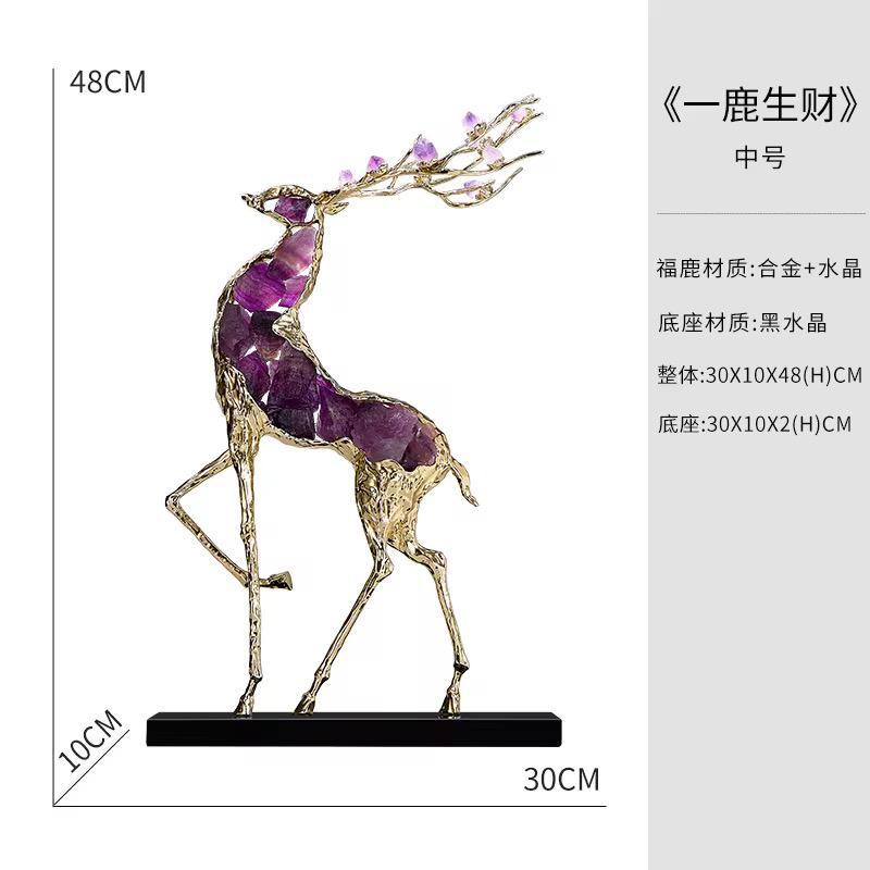 Gold Deer Table Showpiece With Purple Crystals [ Big ]