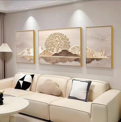 Modern Crystal Painting Set with Metal Framing - Golden Frame, Crystal & Glass Work [Set of 3 ]
