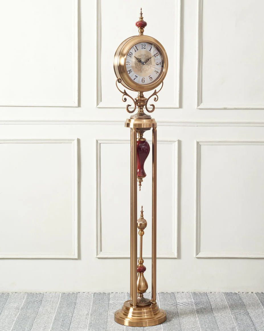 Premium Metal Tripod Gear Standing Wall Clock With Gold Framing For Home Decor