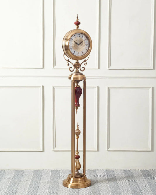 Premium Metal Tripod Gear Standing Wall Clock With Gold Framing For Home Decor