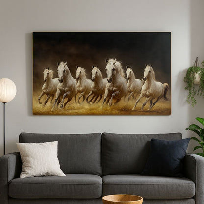 Seven Horses Crystal Glass Painting [ 48 x 24 Inch ] Style 3