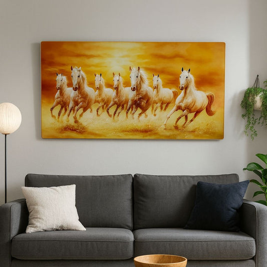 Seven Horses Crystal Glass Painting [ 48 x 24 Inch ] Style 1