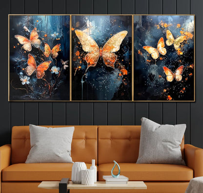 Modern Crystal Painting Set with Golden Frame - 3 Pieces, 16x24 inches