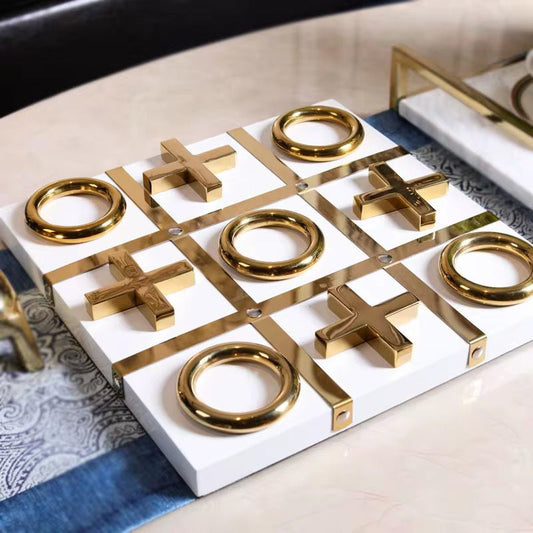 White & Gold Tic Tac Toe Showpiece For Home Decor Style 2