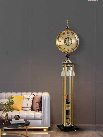 Black Metal Tripod Gear Standing Wall Clock With Gold Framing For Home Decor