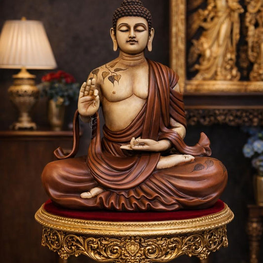 The Enlightened Siddhartha - Polystone Buddha Statue - 2 Feet [ Brown ]