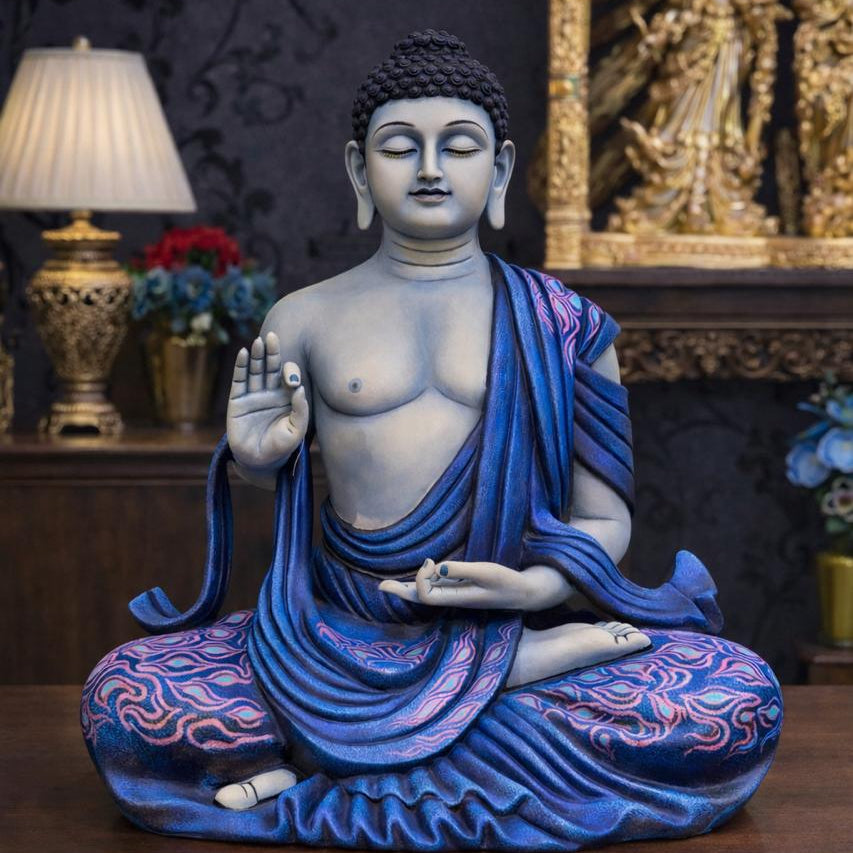 The Enlightened Siddhartha - Polystone Buddha Statue - 2 Feet [ Blue ]
