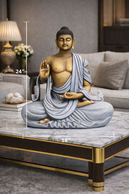 The Enlightened Siddhartha - Polystone Buddha Statue - 2 Feet [ Ice Blue ]