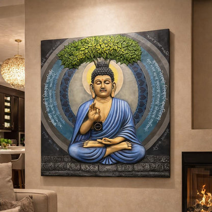 The Enlightened Siddhartha - Polystone 3D Buddha Mural - 2.5 x 2.5 Feet [ Style 2 ]