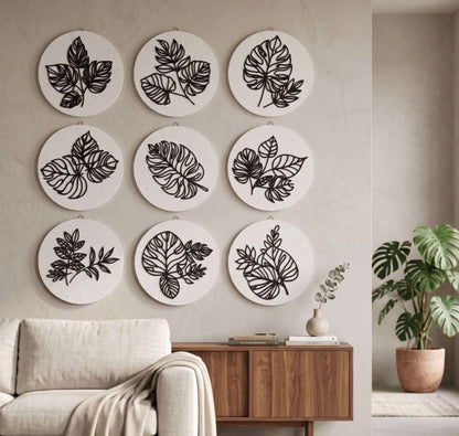 9-Piece Botanical Leaf Wall Art Set – Modern 3D Textured Wall Décor for Living Room