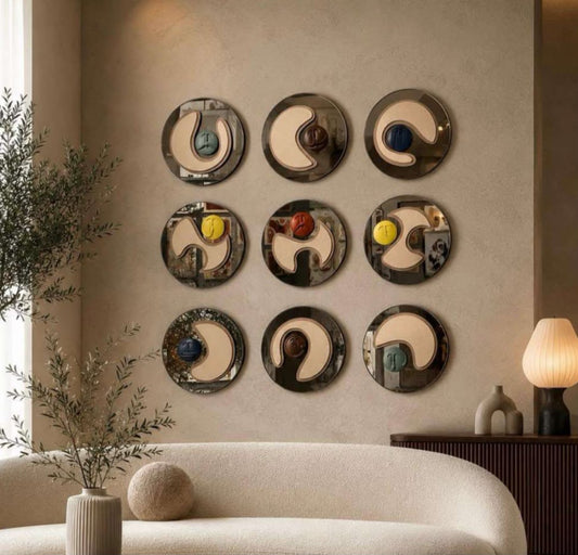9-Piece Round Abstract Face Wall Art Set – Modern 3D Designer Wall Décor for Living Room