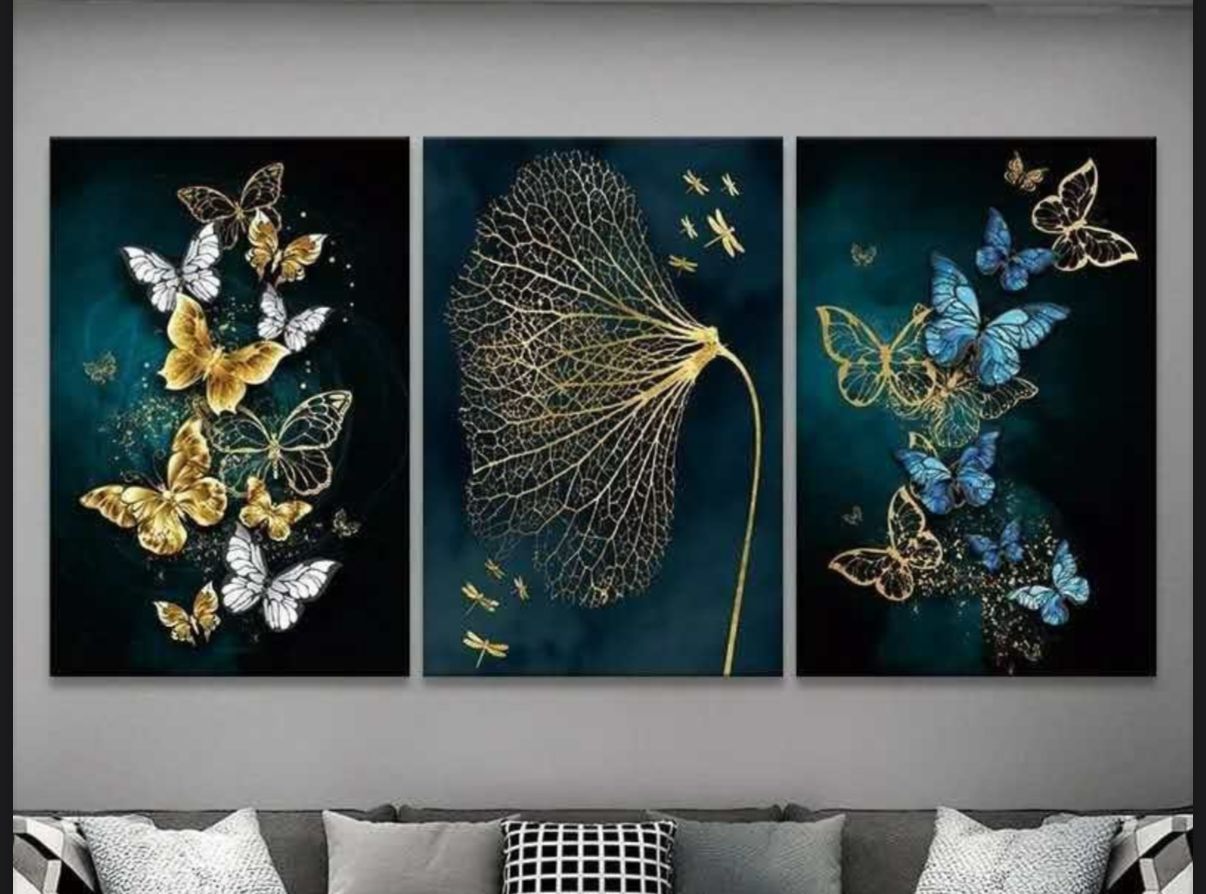 Modern Crystal Wall Paintings With PVC Framing - Set of 3 [Style -10]