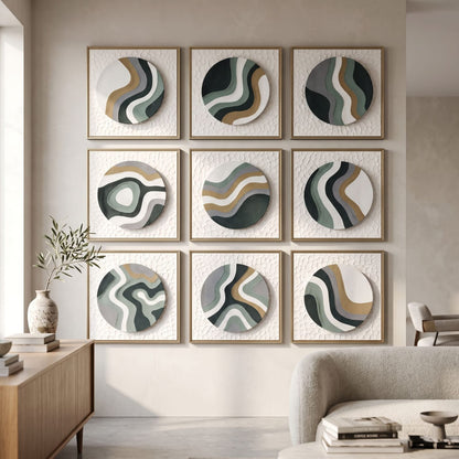 9-Piece 39-Piece 39-Piece 3D Abstract Textured Wall Art Set – Green & Gold Modern Wall Décor for Living Room