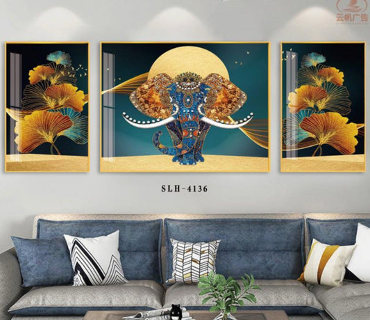 Modern Crystal Wall Paintings With PVC Framing - Set of 3 [Style -19]