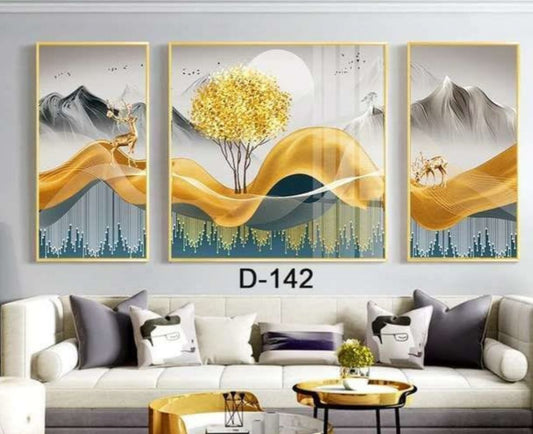 Modern Crystal Wall Paintings With PVC Framing - Set of 3 [Style -15]