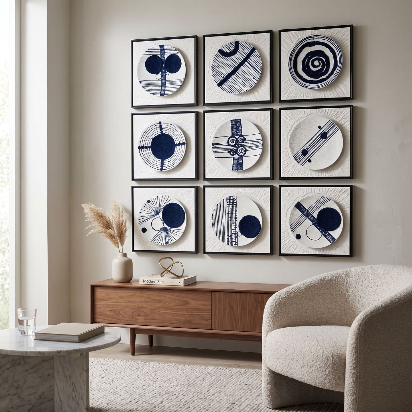 9-Piece 3D Abstract Black & White Wall Art Set – Modern Textured Wall Décor for Living Room