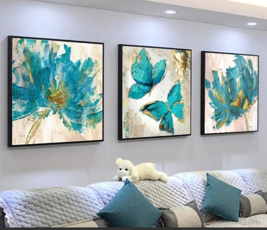 Modern Crystal Wall Paintings With PVC Framing - Set of 3 [Style -5]