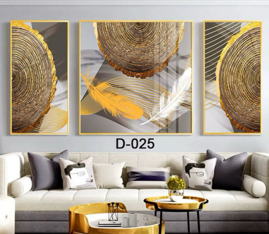 Modern Crystal Wall Paintings With PVC Framing - Set of 3 [Style -24]