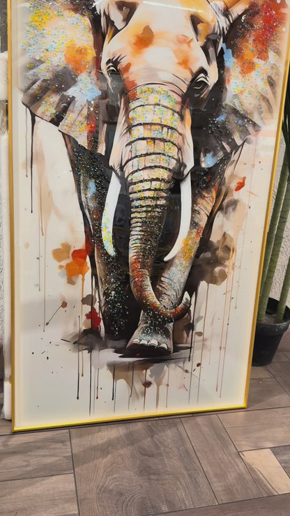 Colorful Elephant Modern Crystal Glass Painting [ 24 x 48 Inches ]