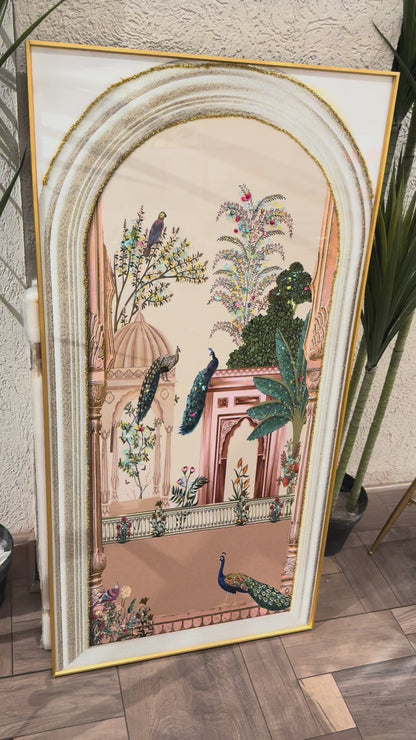 Peacock Design Modern Crystal Glass Painting [ 24 x 48 Inches ] Style 1