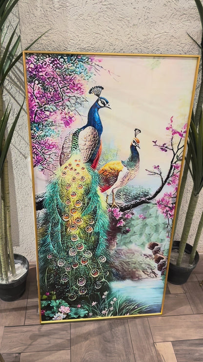 Peacock Design Modern Crystal Glass Painting [ 24 x 48 Inches ]