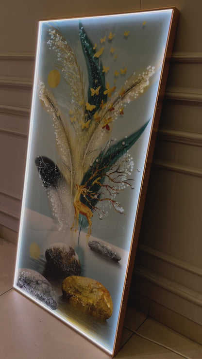 Modern Crystal Painting With Metal Framing For Wall Decor With LED Light