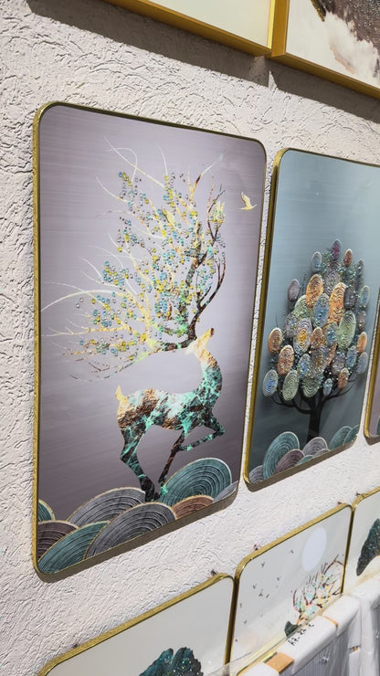 Modern Crystal Painting Set with Golden Frame - 3 Pieces, 16x24 inches