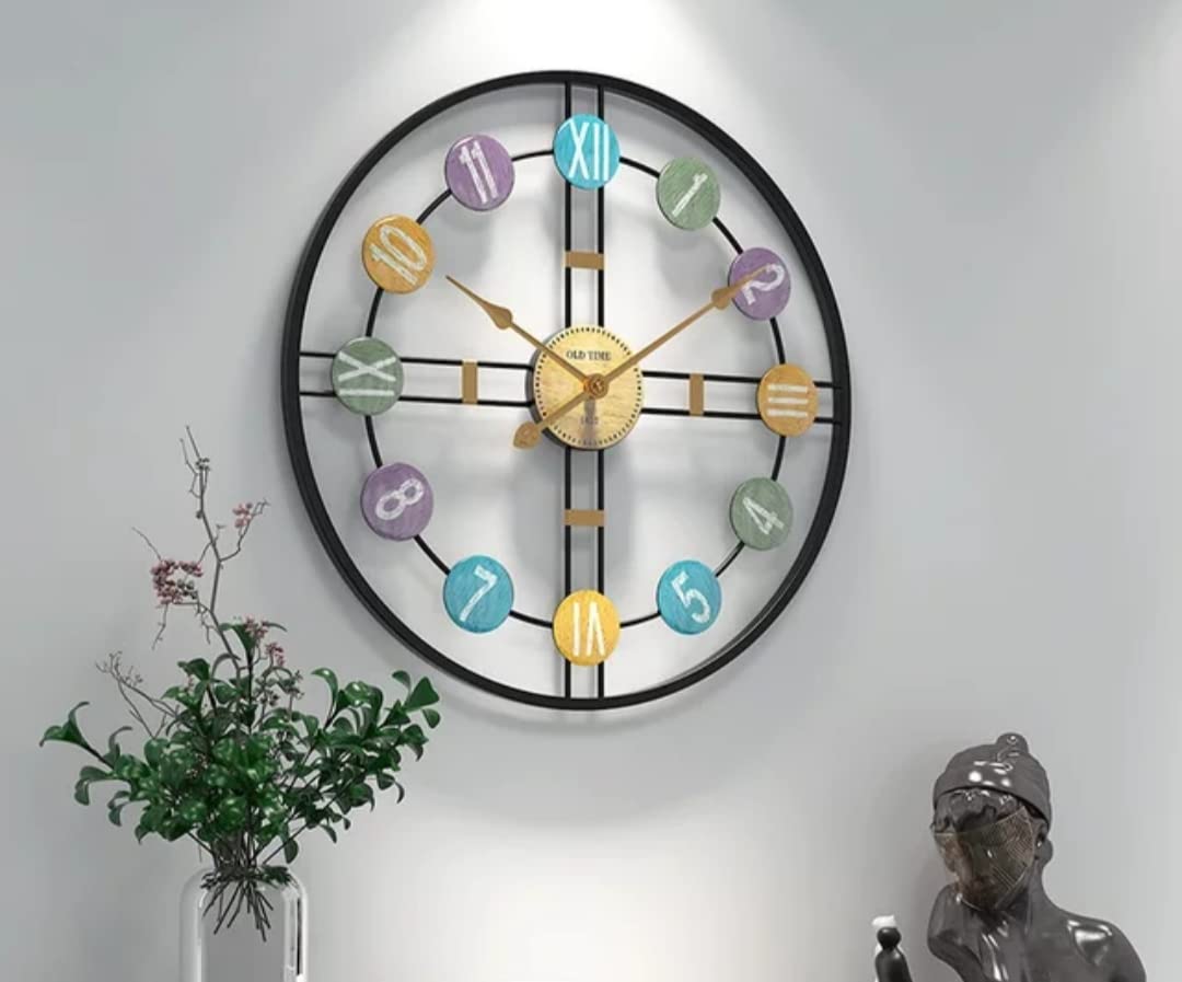 24-Inch Black Metal Wall Clock - Vintage Design for Home Décor