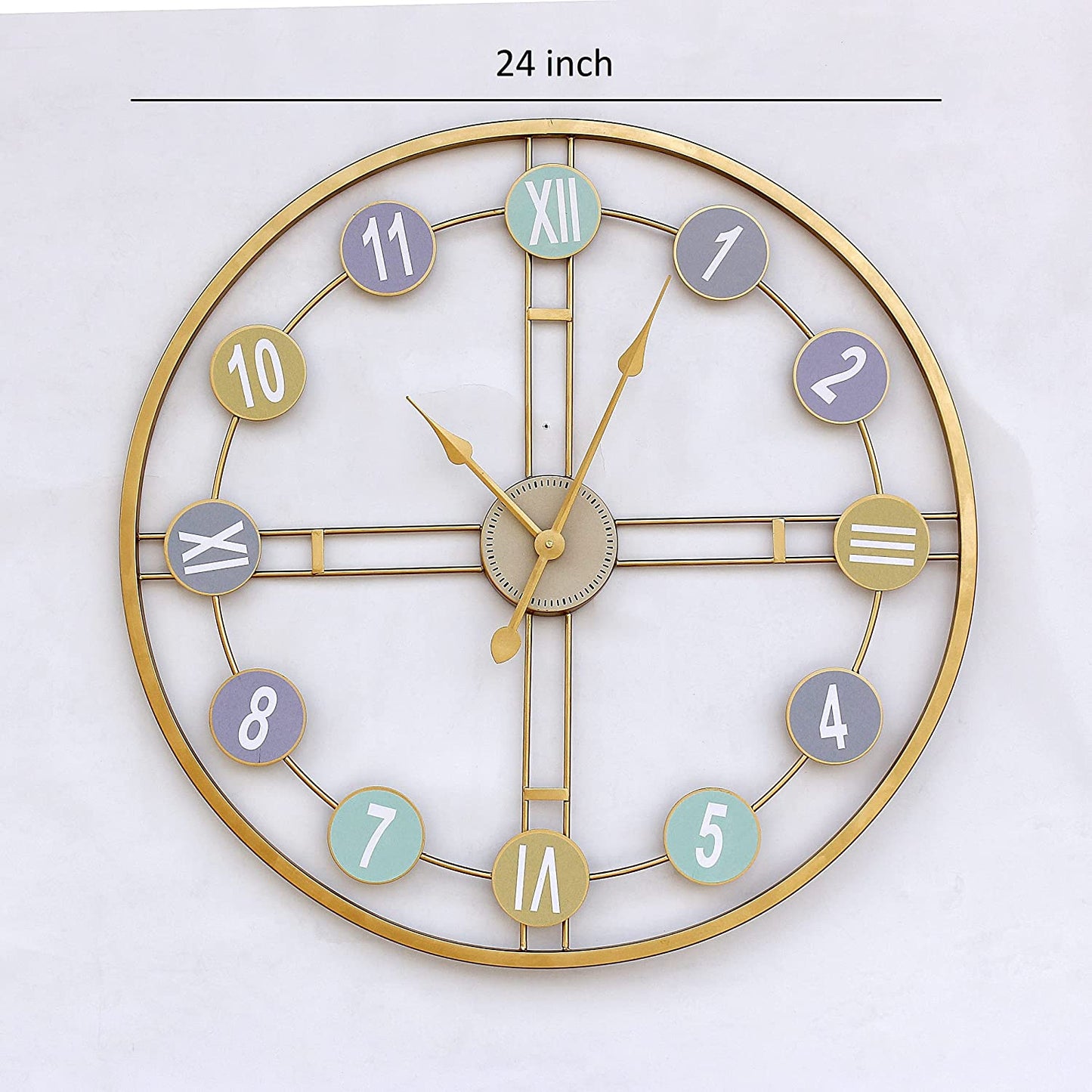 Gold Metal Wall Clock - 24 Inch, Vintage Pattern for Living Room, Bedroom, or Study