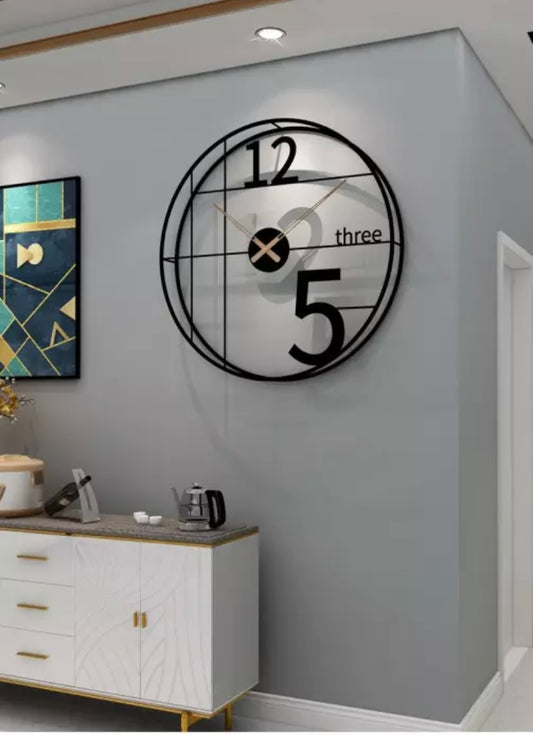Black Metal Wall Clock - 24 Inch | Classic Golden Hue | Vintage Pattern | Ideal for Living Room, Bedroom, Study | Contemporary Décor