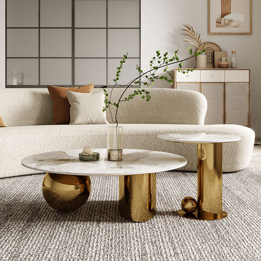 Gold PVD Coated Metal Base With Marble Top Nesting Centre Table