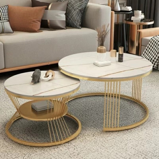 Matte Metal Base With Plain Marble Top Nesting Centre Tables