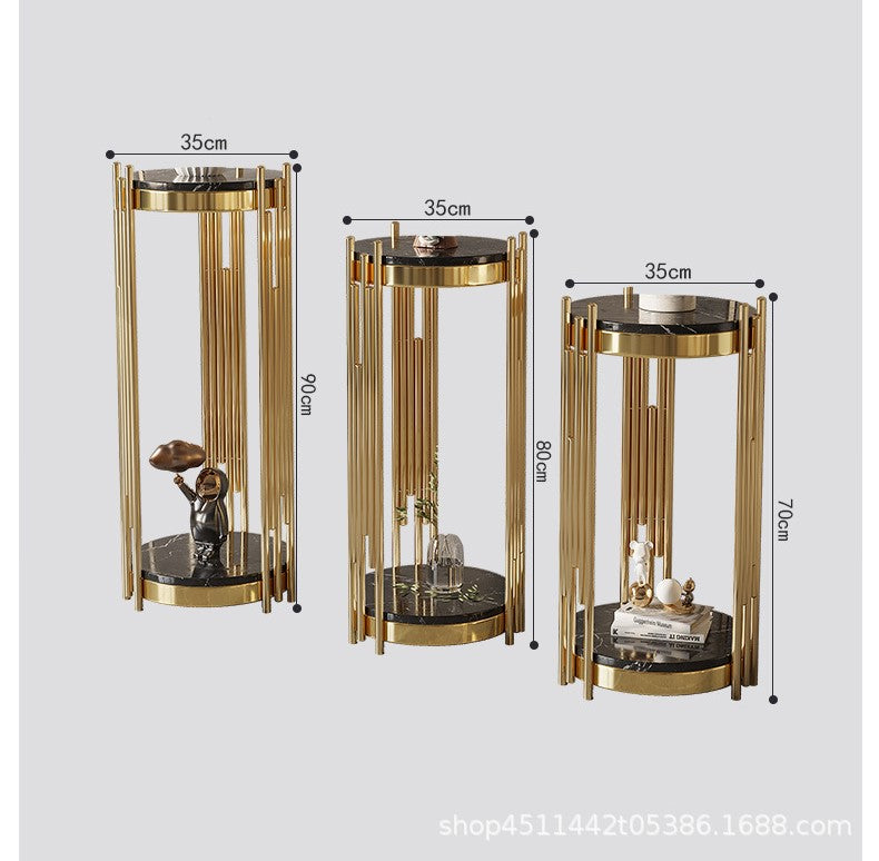 The Mystique Tube Double Decker Accent Side Table [ Pack of 3 ] [ Gold PVD Coated ]
