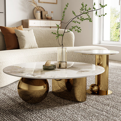 Gold PVD Coated Metal Base With Marble Top Nesting Centre Table