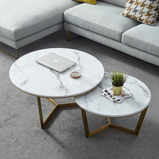 Gold PVD Coated Metal Base With Marble Top Nesting Centre Table