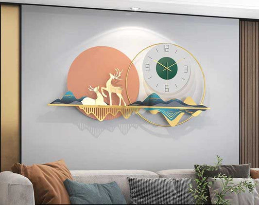 Designer Metal Wall Clock - Large 36x18 Inch Decor for Home, Living Room, Bar & Restaurants