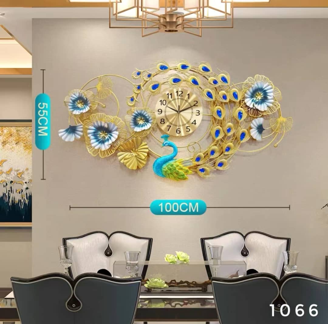 Peacock Metal Wall Clock - Large 100cm x 55cm Size for Home Decor